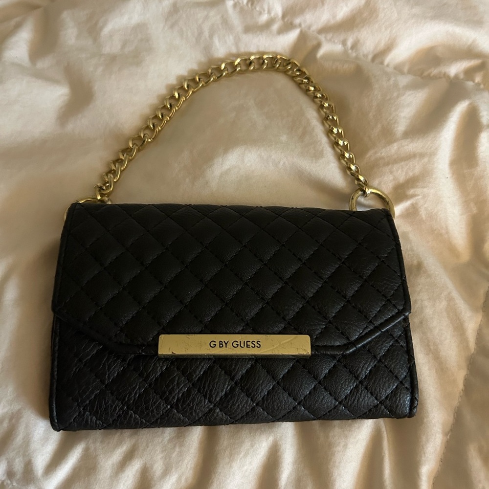 G by Guess Black and Gold Quilted Clutch